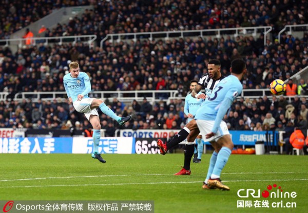  德布劳内助攻戴帽，曼城客场横扫纽卡斯尔